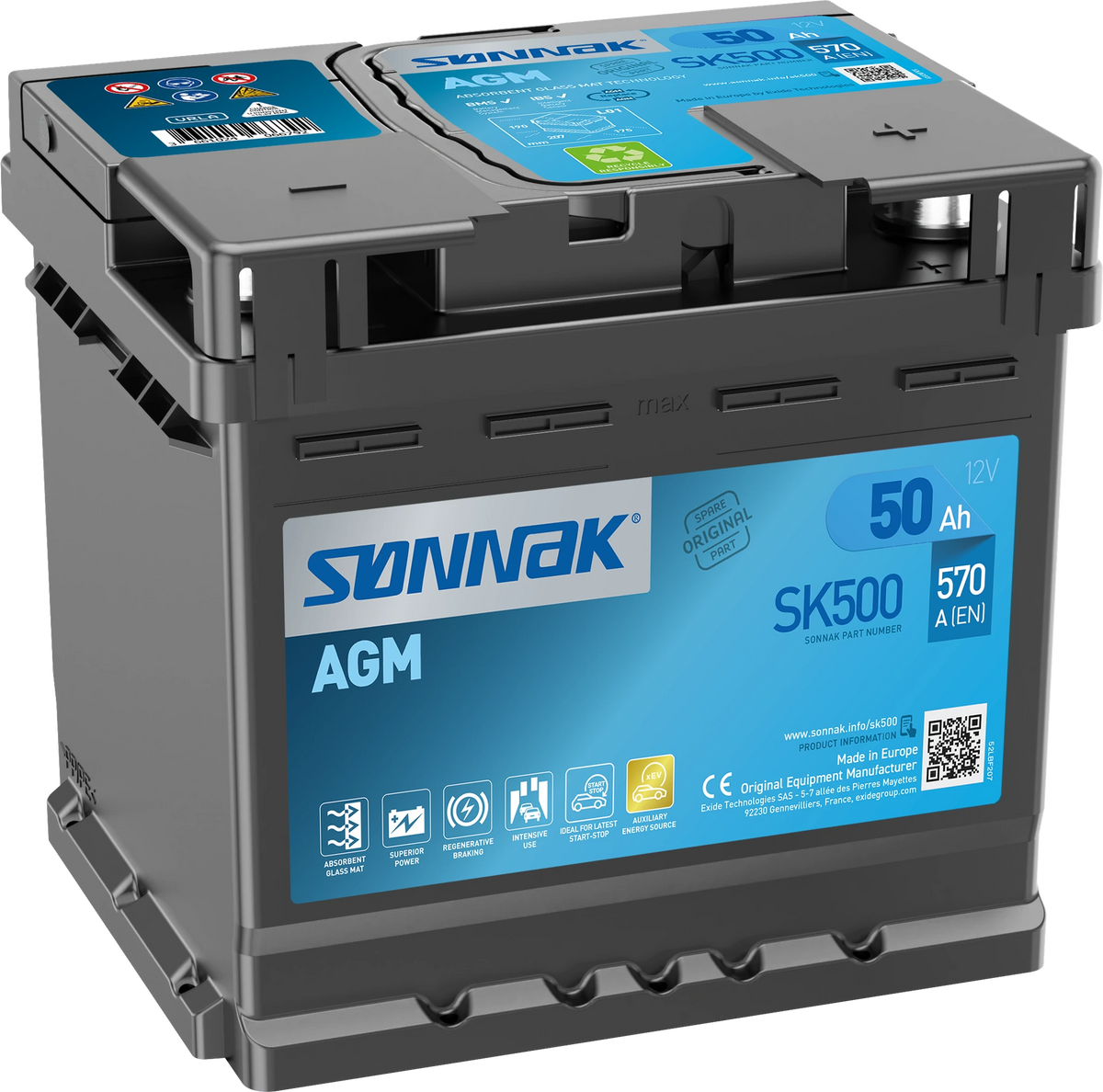 Sønnak SK500 AGM – 12 V 50 Ah 570 A